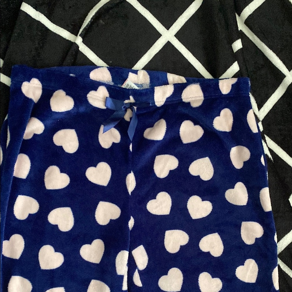 Blue Pajama Pants with Baby Pink Hearts